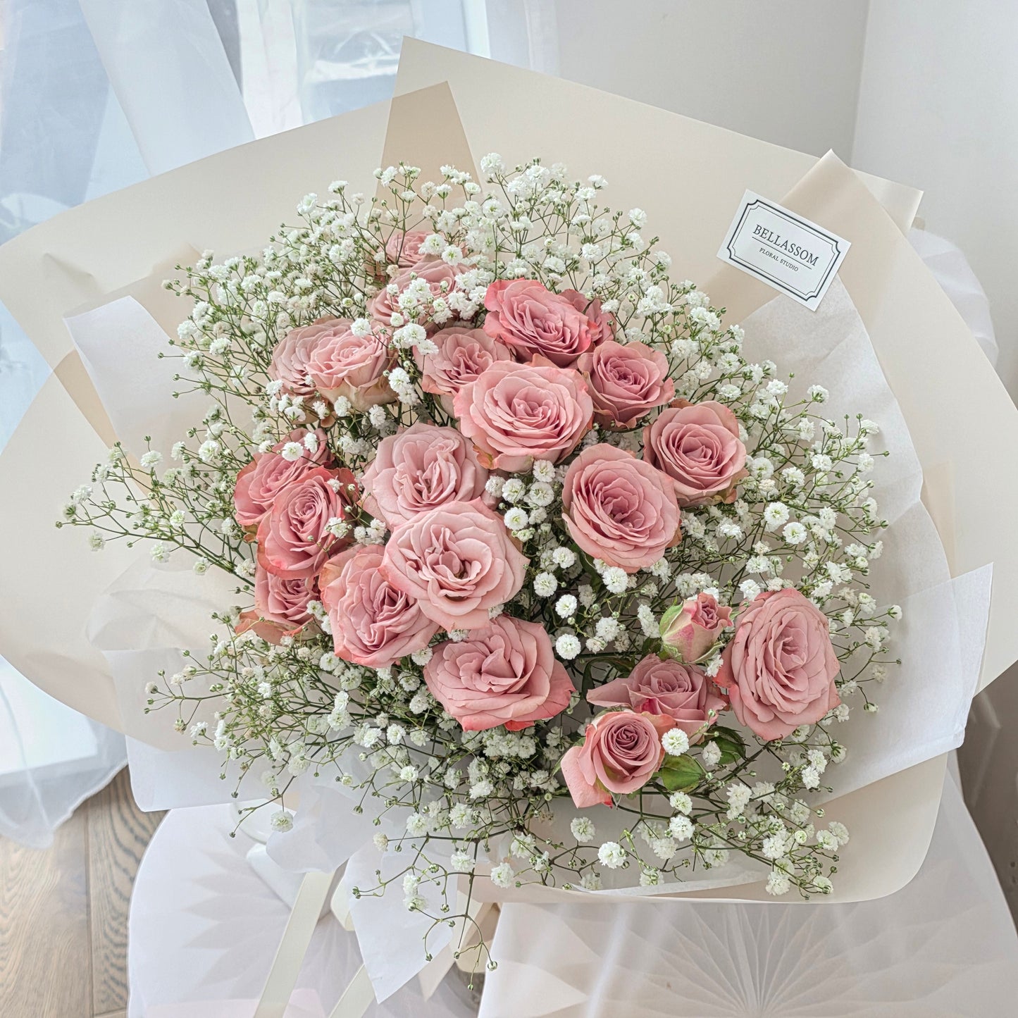 Mocha Rose with Baby's Breath