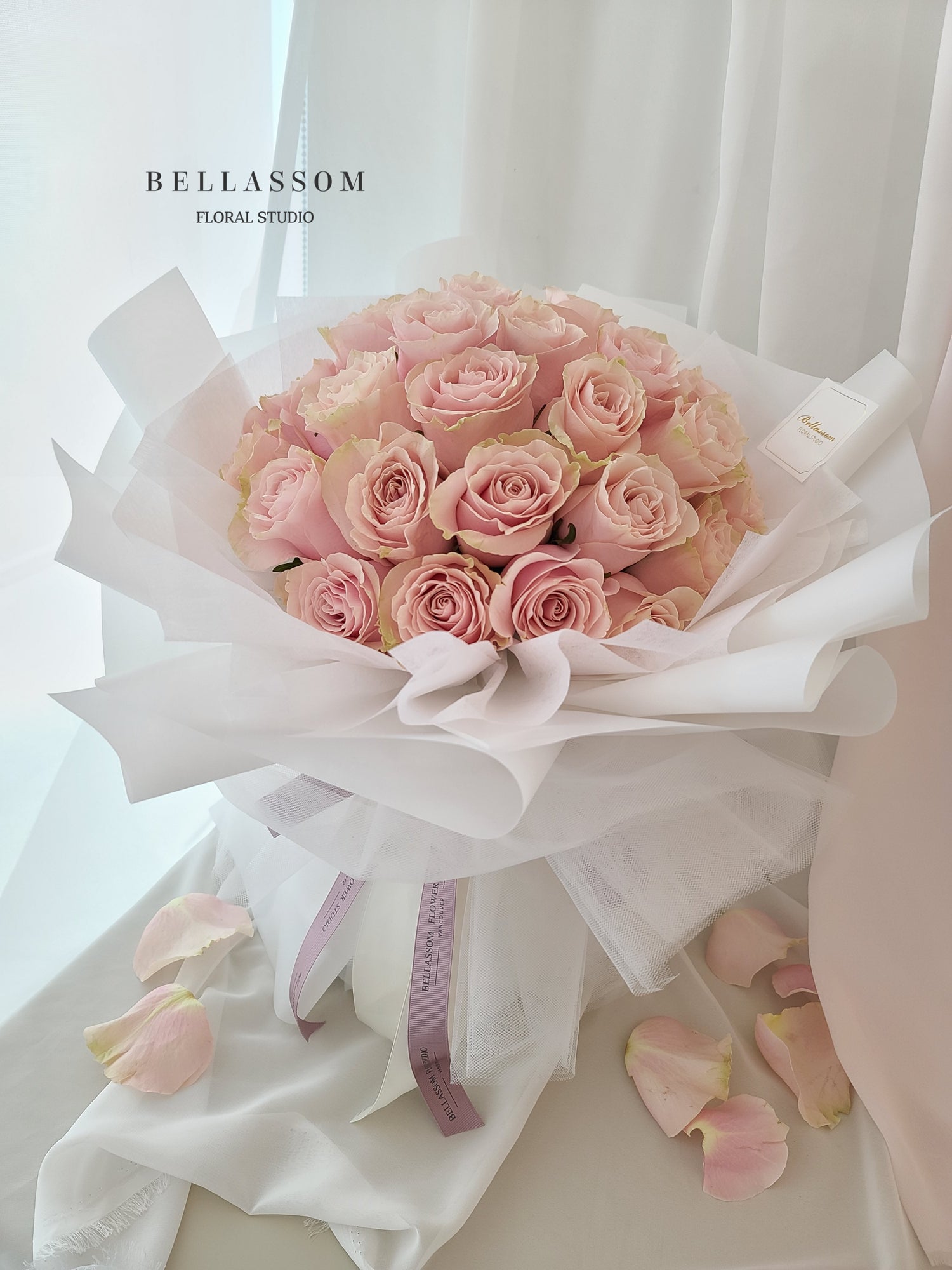 Large Dreamy Rose bouquet featuring 33 pink roses in signature Korean wrapping