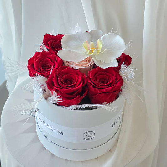 Everlasting Orchid and Rose Box preserved floral gift with roses and orchids