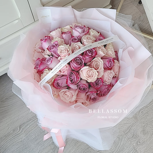 Luxury large rose bouquet with 50 premium roses, perfect for Valentine’s Day or anniversary celebrations, Vancouver delivery & pick‑up available