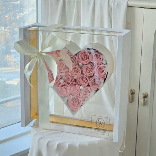 Everlasting preserved rose heart-shaped arrangement in a luxury gift box