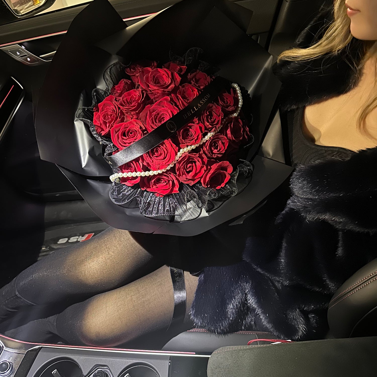 Red rose Lace‑Kissed Bouquet detail for Valentine’s Day and anniversary gifts in Vancouver