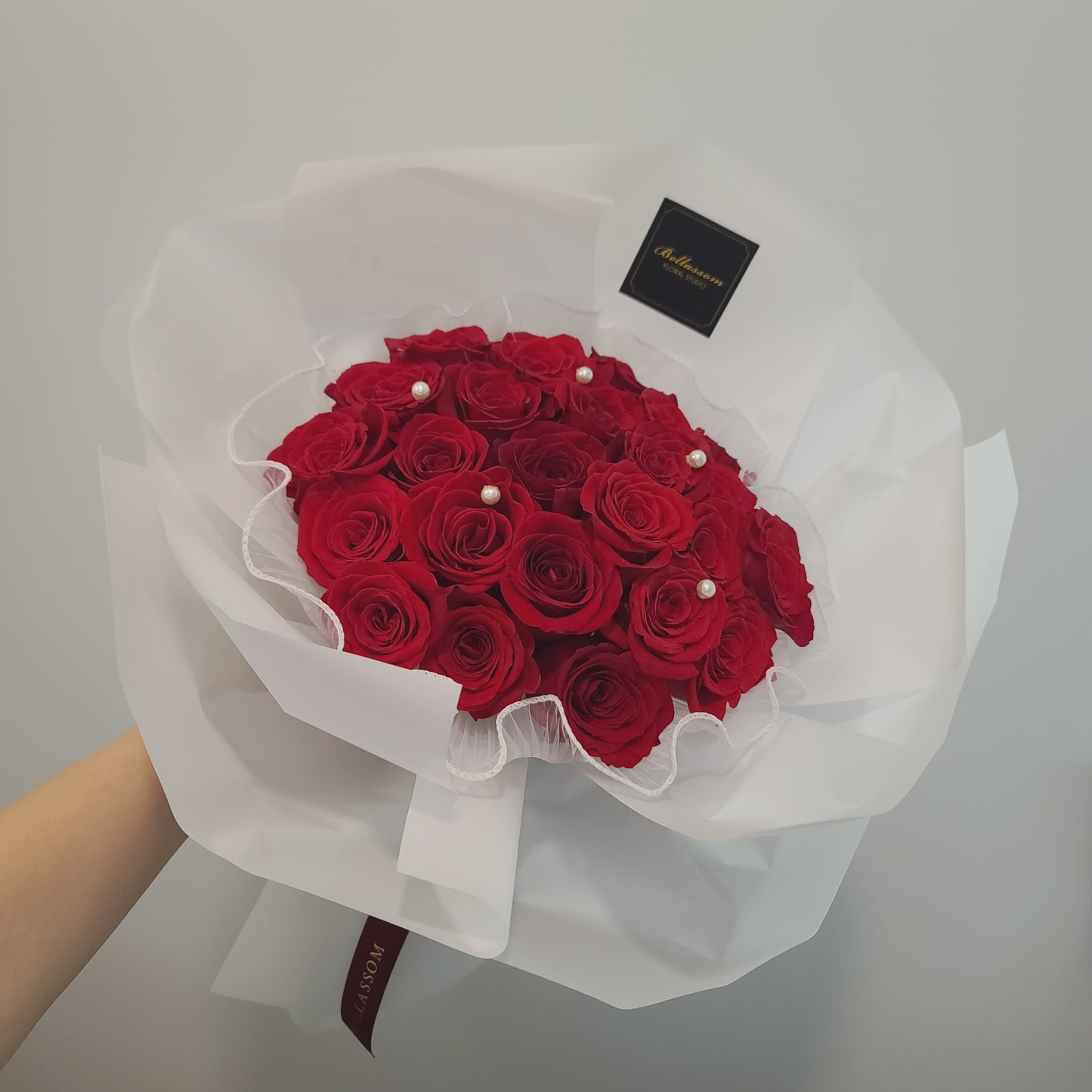 Elegant lace‑inspired rose arrangement detail on Lacy Rose Bouquet for Valentine’s Day in Vancouver