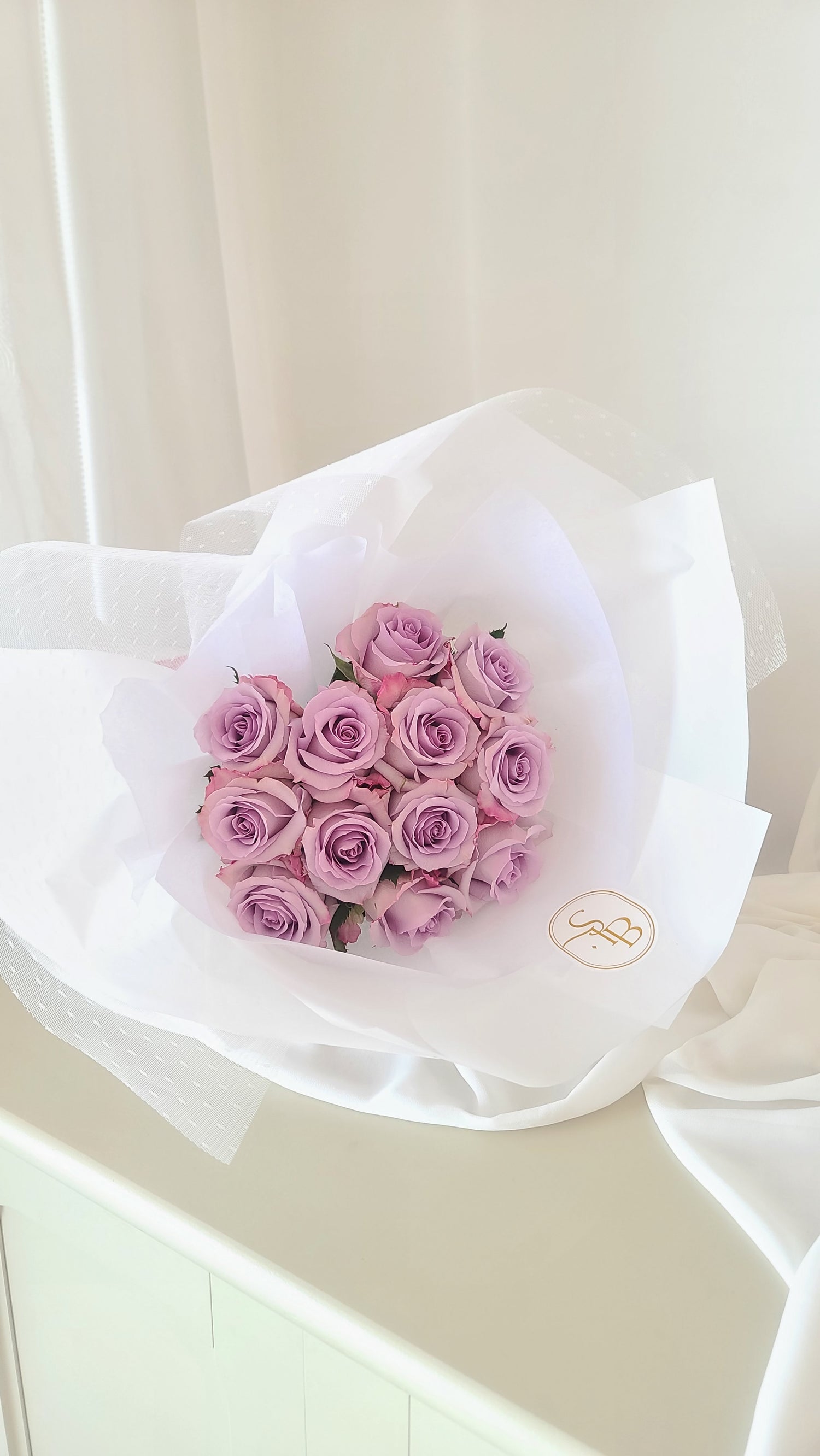 Elegant wrap and floral detail of Lilac Lover Bouquet for romantic gifts in Vancouver