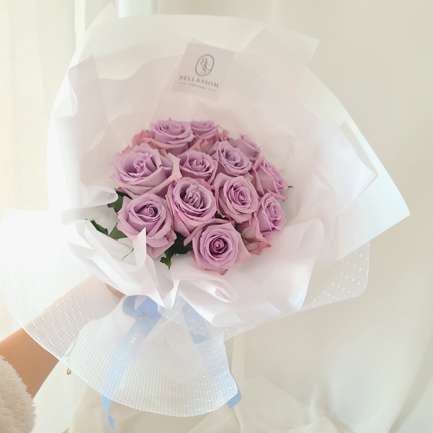 Lilac Lover Bouquet with premium lilac roses in Bellassom’s signature wrap, delivery across Vancouver or pick‑up from Metrotown