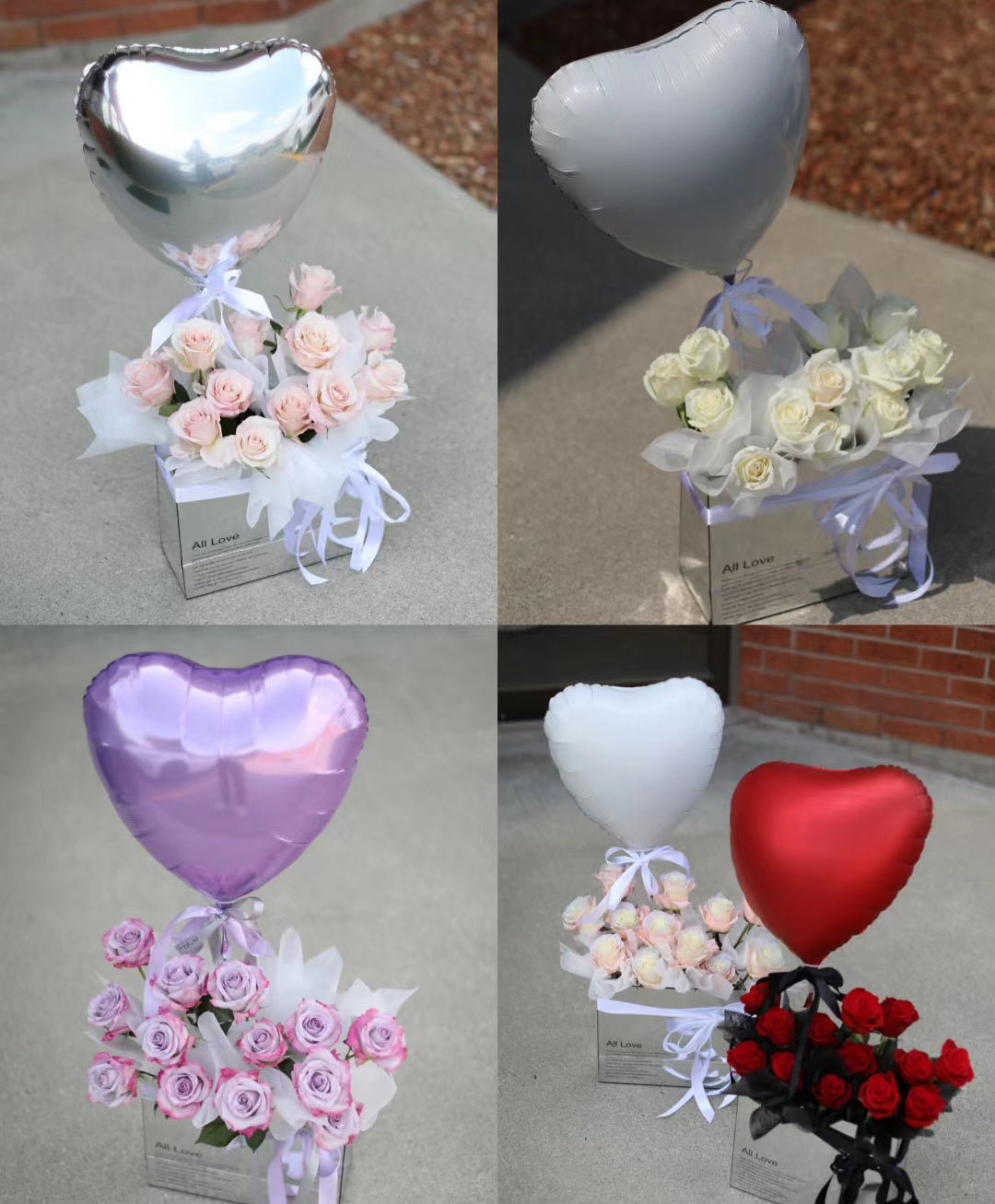 A Heart Balloon Rose Box displayed on a table as an effortless home decor gift.