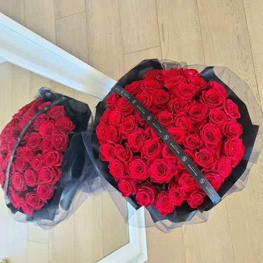 Premium 50 red roses bouquet showcasing lush petals and elegant design, ideal for grand gestures, Vancouver delivery & pick‑up