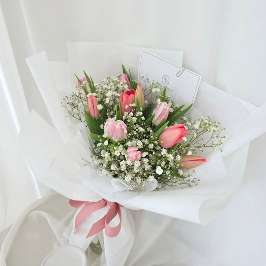 Tulip with Baby's breath flower