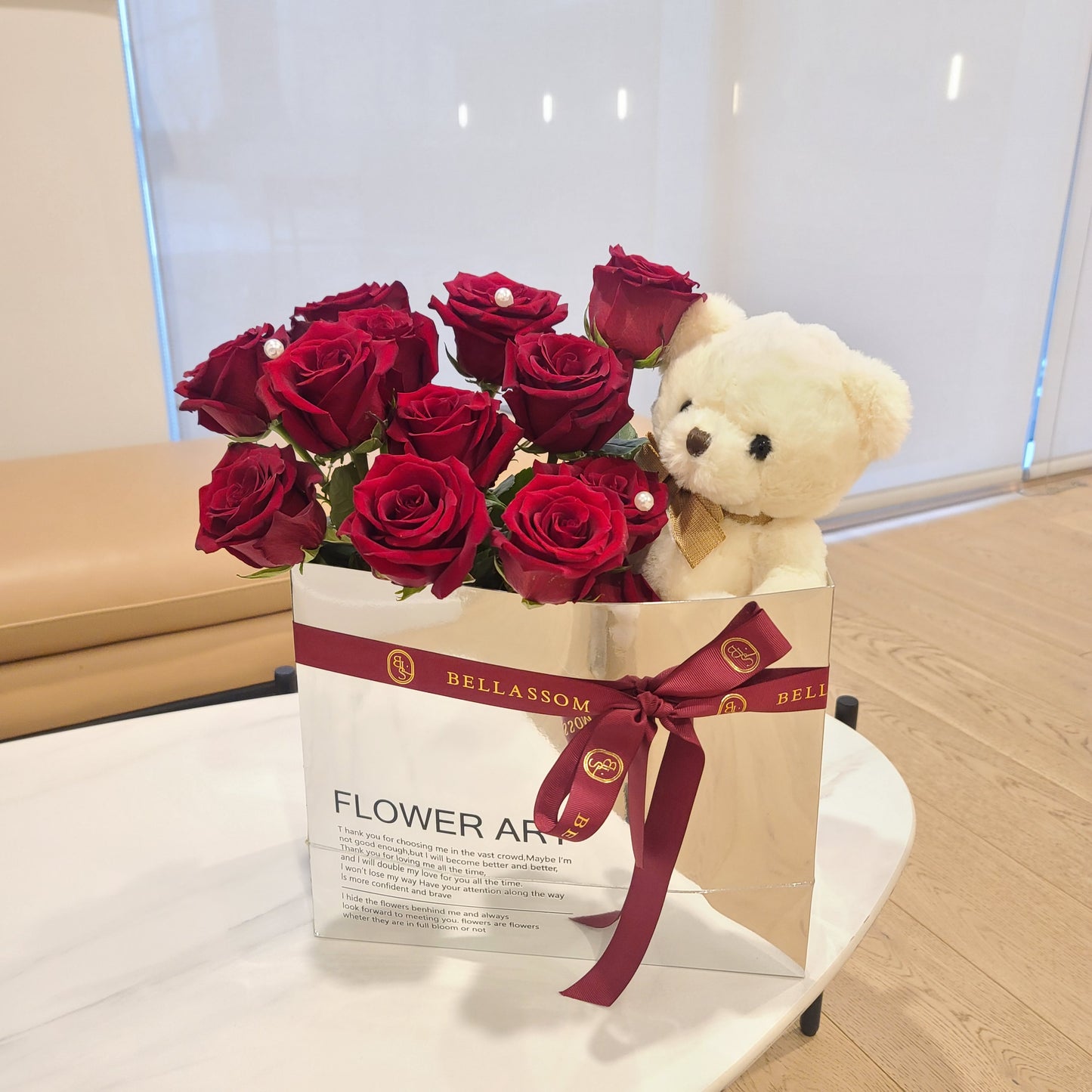 Teddy Bear Rose Box presented as a thoughtful gift idea with roses and plush bear, delivery across Vancouver or pick-up from Metrotown